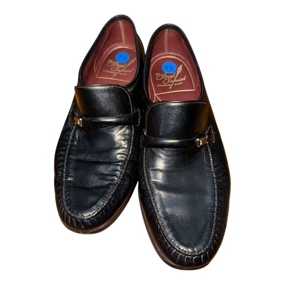 Black Leather Slip-On Loafers with Gold-Toned Bar - Picture 2 of 9